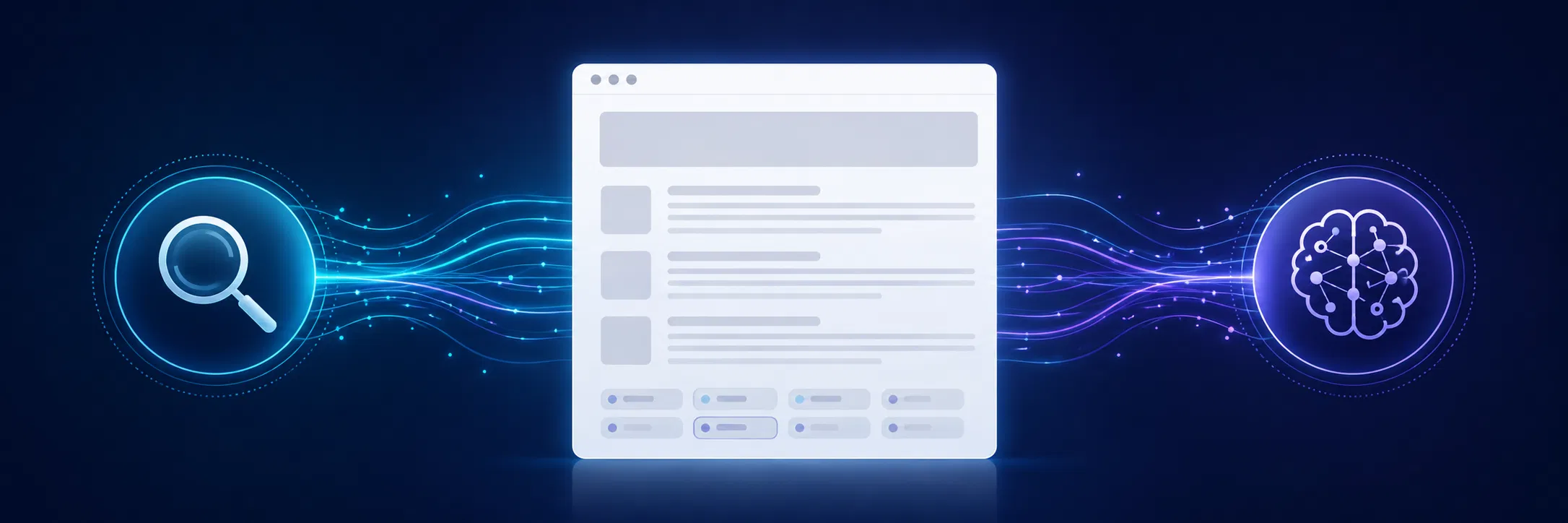 Esquema visual que muestra cómo un motor de búsqueda y un modelo de IA procesan la estructura jerárquica de un documento web con encabezados, párrafos y datos estructurados