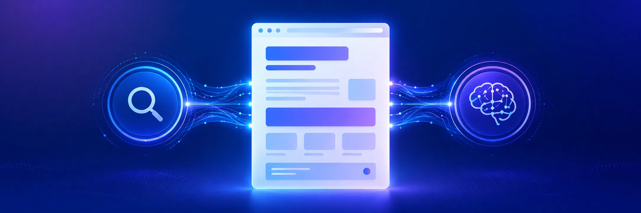 Diagrama conceptual que muestra la conexión entre contenido web estructurado, motores de búsqueda y modelos de lenguaje de inteligencia artificial
